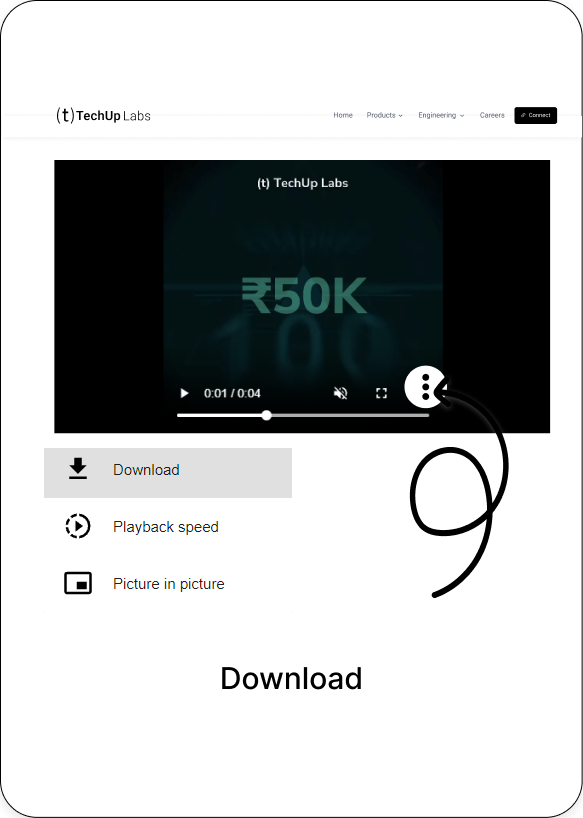 Third screenshot showing the reel will appear in a new tab, where you can download it by clicking on the three dots in the bottom right.